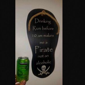 Drinking Rum Pirate Flipflop Wood Sign